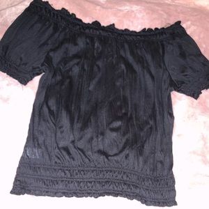 Black off the shoulder shirt with tie from Macy’s